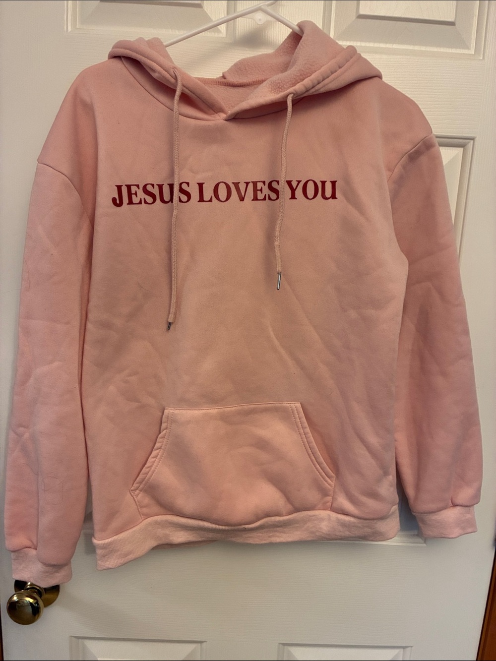 SHEIN Pink "Jesus Loves You" Graphic Hoodie Pullover - Size Medium